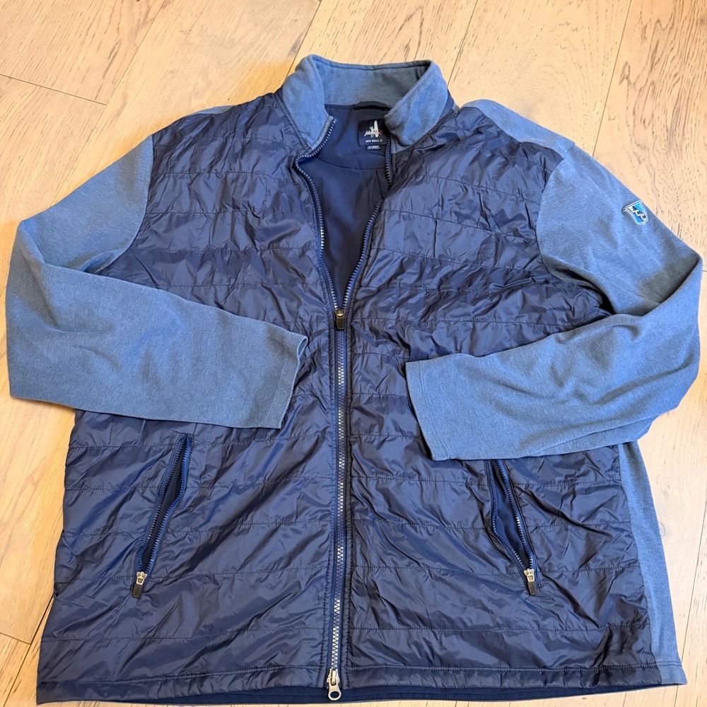 Johnnie-O Mens XL Hybrid Quilted Puffer Full Zip Jacket Navy Blue Knit Golf